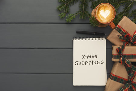Planning for Holiday Shopping With Gifts and a Warm Drink in a Cozy Setting With Decorations