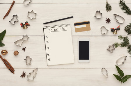 Collection of Items on a Table for Holiday Preparation and Planning