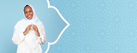 Collage of a Woman in a Light Blue Hijab Against a Simple Blue Background