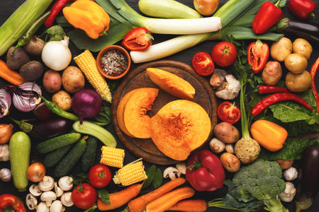 Gathering of Fresh Vegetables in a Colorful Display for Cooking and Meal Preparation