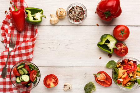Collection of Fresh Vegetables on Wooden Table for Preparing Healthy Meal
