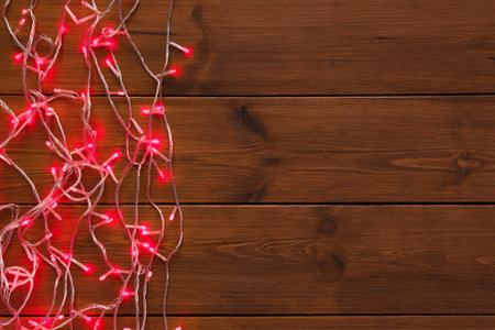 Collection of Red Lights on a Wooden Surface for Decoration and Ambiance
