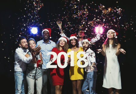 Celebration of New Year 2018 With Friends in a Fun Party Atmosphere