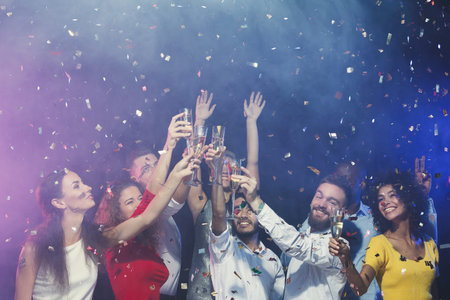 Celebration With Friends Featuring a Collage of Joyful Moments During a Night Party