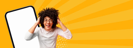 Collection of Images Showing a Person With Curly Hair Enjoying a Moment of Fun With a Smartphone