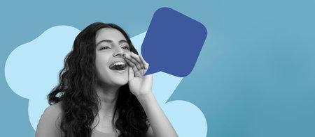 A Person With Curly Hair Laughs and Calls out in a Colorful Setting
