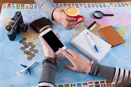 Planning a Travel Adventure With Maps and Travel Tools on the Tableの写真素材