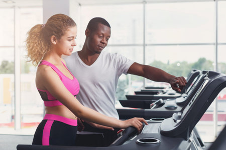 Collage of Fitness Training Session in Gym With Treadmill and Two People Interacting