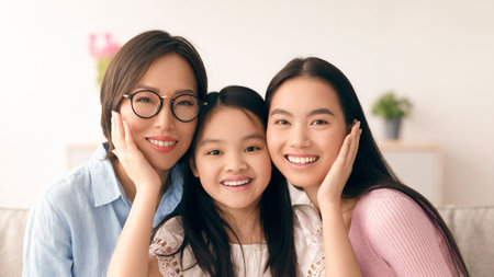 Family of Three Smiles Together in a Living Room While Enjoying Time Together
