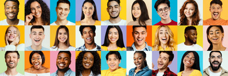 Bright Collage of Smiling Faces From Different Backgrounds and Cultures in a Cheerful Setting