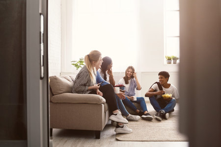 Young friends talking and spending time together