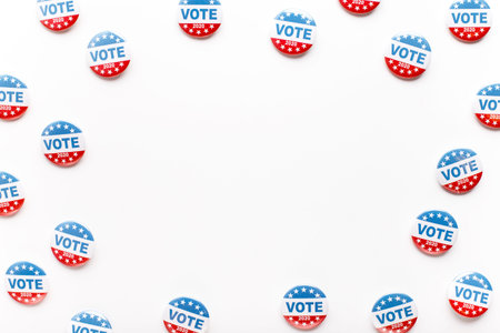 Round frame of red, white, and blue vote buttons on background