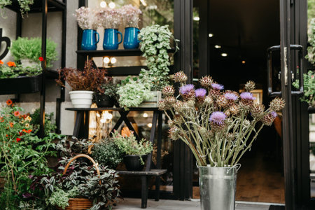 Vintage and rustic style, cozy inside interior, decoration for flower shop showcase