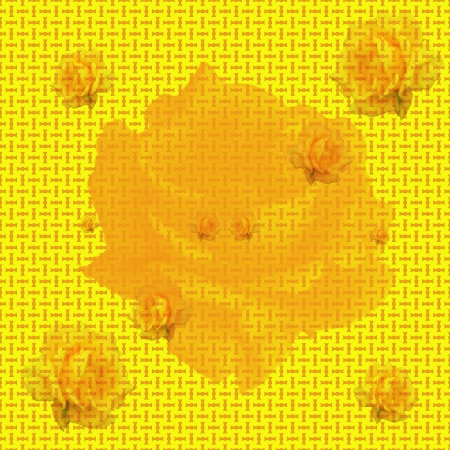 Yellow roses - Yellow of this image is decorated with roses  In the foreground is a mosaic of objects, which have the appearance of cones  and of wood の写真素材