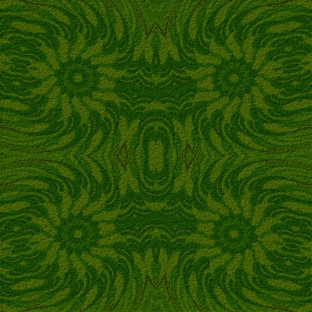 Green rug - Ornamental pattern in the style of cubism  In this picture are symmetrically arranged four flowers that  have configuration similar as pinwheels or stars の写真素材