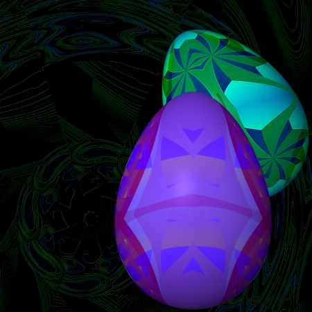 Eggs over darkness - Easter eggs decorated with simple pattern, are placed on a dark background of this picture の写真素材