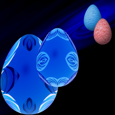 Easter eggs in the cosmos - Of imagination image  Easter eggs floating in an imaginary cosmos  In the background is an imitation of the spiral nebulae の写真素材