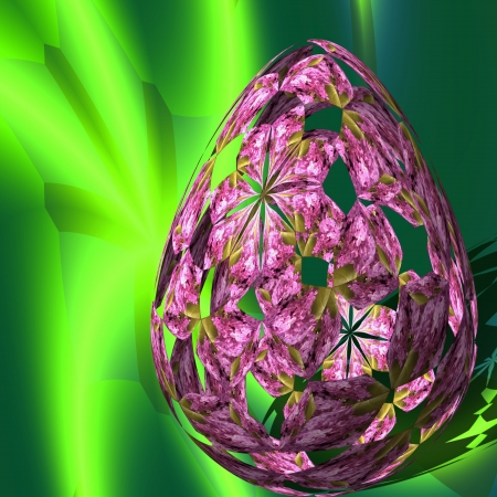 Egg from lilac - Object in the picture is shaped like an egg, which is folded from cubes, that are decorated with lilac flowers の写真素材