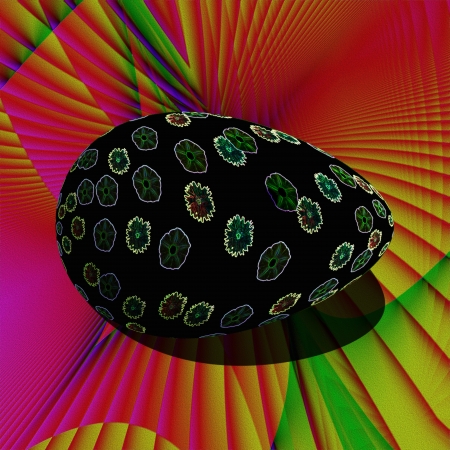 The black egg - In this figure is the dark black egg, which is decorated from pattern of simple flowers  Background the image imitates the pastel colors on rough paper or wall の写真素材