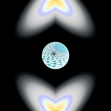 The cold ball - The sphere on surface has a spiral texture, and also has a \\\"cold\\\" look. She is located between two incomplete the hearts.の写真素材