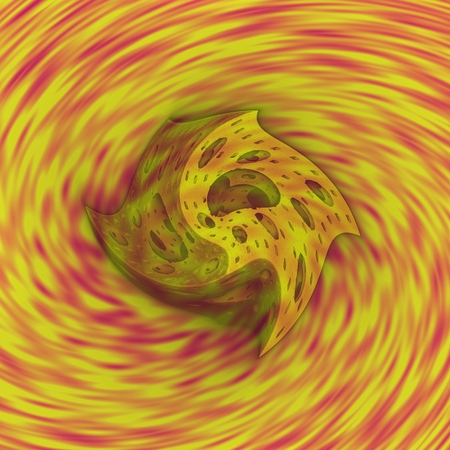 The cube in the whirl - The cube, that is inserted into the whirling fire, is deformed into a spiral.の写真素材