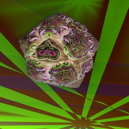 Colored pentahedron - In the foreground of the picture is placed pentahedron which has decoration with colorful ornaments.の写真素材