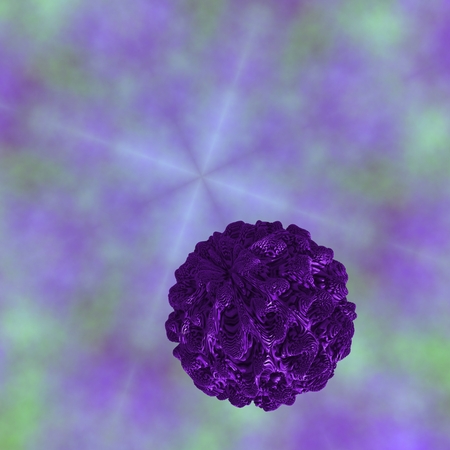 The violet ice cream - In this figure is the spherical object, which has a very abundantly dissected surface. The background of the image has the appearance of purple mist, in which is a created the cross and four light rays.の写真素材