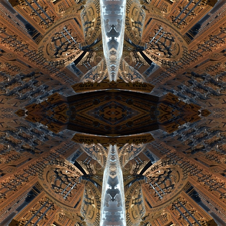 The wooden ceiling - In the picture is imaginary construction, which has the appearance of wooden building. Could it be ceiling on the wood tower, that defies the gravity, but the image can also induce impression of looking into the depth.の写真素材