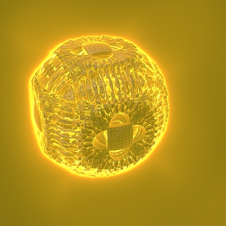 The jewel: The three-dimensional object has appearance like glowing jewel. At  more detailed view and of more imagination, such an appearance can have a fusion reactor in the future.の写真素材