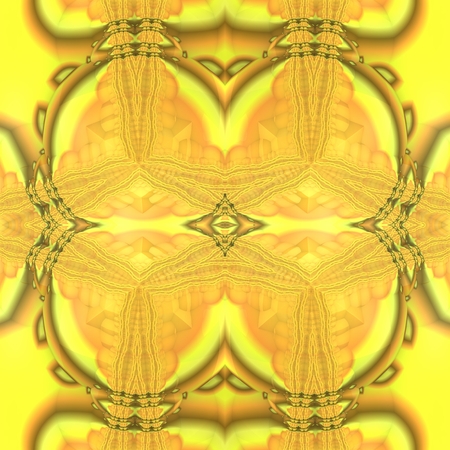 In this figure is the symmetrical texture Which is formedness of ornaments in yellow color. Middle of the picture is the shape Which has a Samankaltaisia appearance and eye.の写真素材