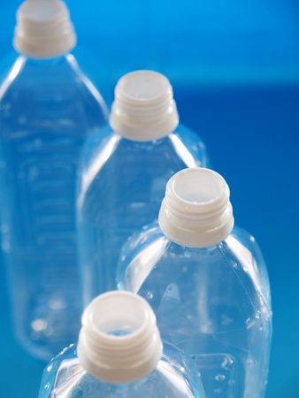 plastic bottles in lineの写真素材