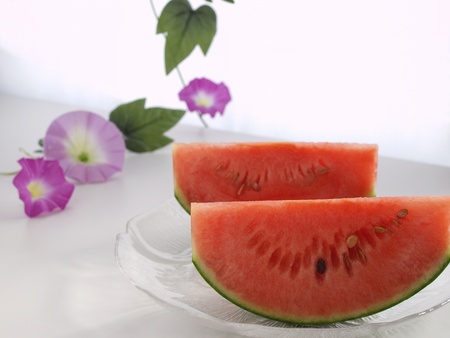 watermelon and morning gloryの写真素材