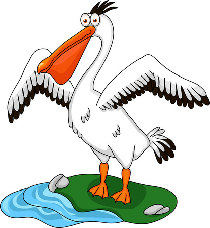 Illustration of funny pelican standing on the shoreのイラスト素材