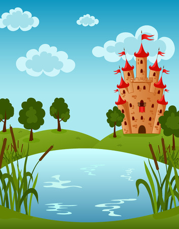 Vector illustration of the Castle on the Lakeのイラスト素材