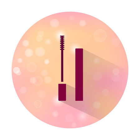 Vector stylish flat icon with long shadow effect of beauty and cosmetic on blurred background. Mascara.のイラスト素材