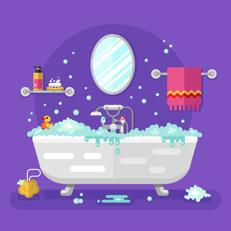 flat style illustration of bathroom interior and appliancesのイラスト素材