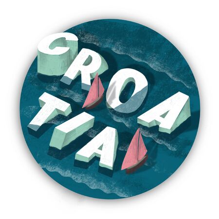 3D lettering illustration Croatia with sailboatsの写真素材