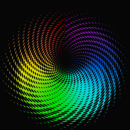 Multicolored rainbow abstract glowing dotted halftone art circle pattern on a black background texture banner design template .の写真素材