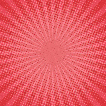 Red pink halftone dots vintage rays starburst holiday comic book pop art background texture.の写真素材