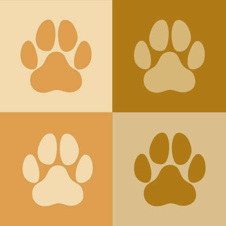 Brown yellow paw prints animals in squares art design for banners, posters, cards.の写真素材