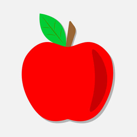 Red apple with green leaf flat design element logo symbol vector image.のイラスト素材
