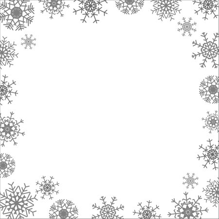 Silver snowflakes Christmas winter holidays decorative banner frame on a white background.のイラスト素材
