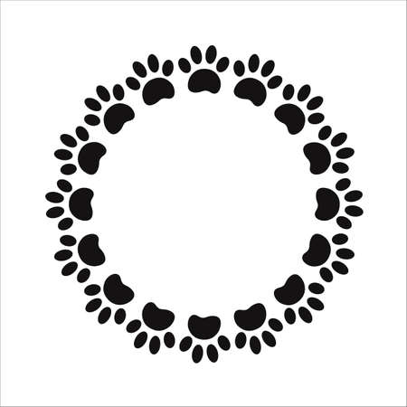 Black paw prints animals round frame design element with blank space for your text.のイラスト素材