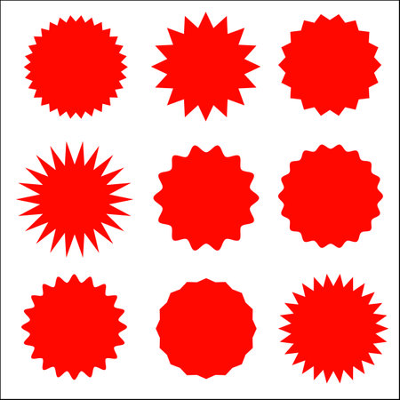 Red empty starburst promo stickers templates icons set.のイラスト素材