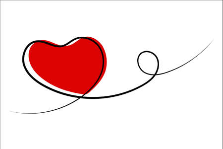 Continuous one line modern art drawing of red heart vector illustration.のイラスト素材