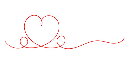 Continuous one line art heart drawing symbol sign doodle style vector image.のイラスト素材