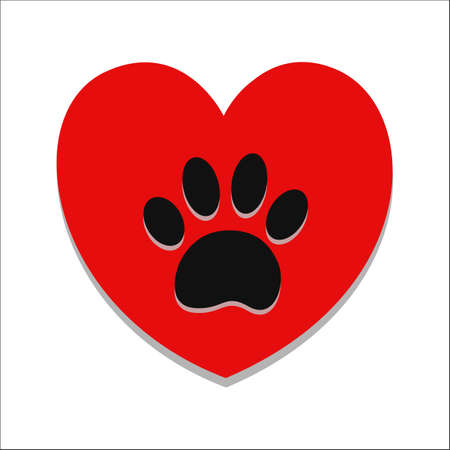 Paw print on a red heart concept symbol of caring and love for animals vector imageのイラスト素材