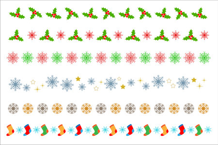 Vector Christmas holiday winter decorative border divider set.のイラスト素材