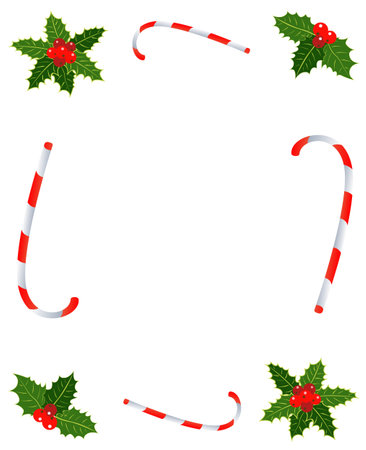 Christmas holiday border with holly leaves and christmas sweets.のイラスト素材