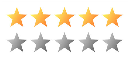 Five gold gradient rating stars icon set vector imageのイラスト素材